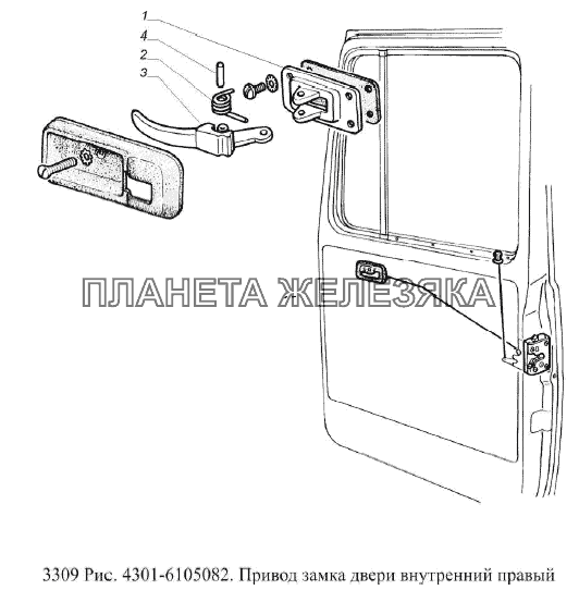 Привод замка двери внутренний правый ГАЗ-3309 (Евро 2)